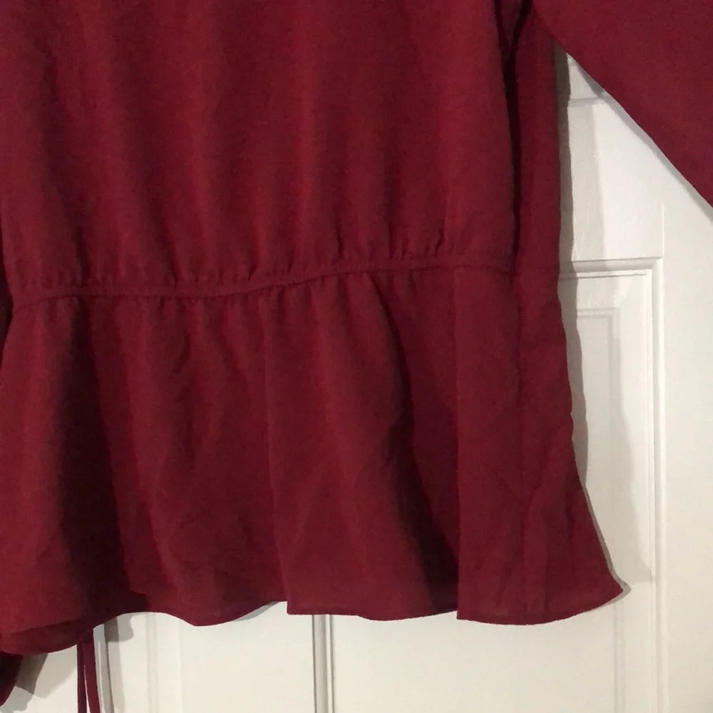 Gorgeous NWT BCX Wine Blouse with Ruffle and Slight Peplum - Picture 4 of 6